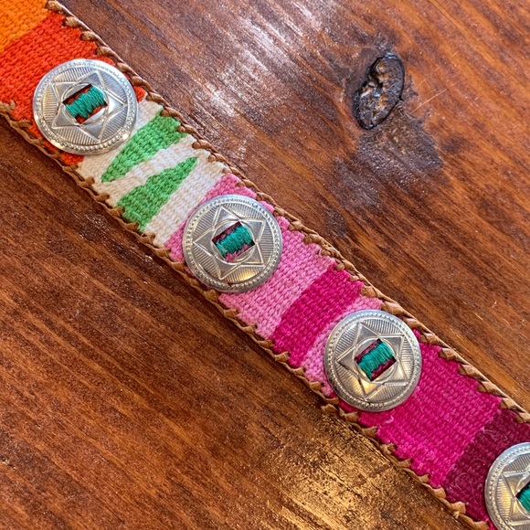 Vintage Guatemalan Woven Leather Concho Belt - Picture 5 of 17